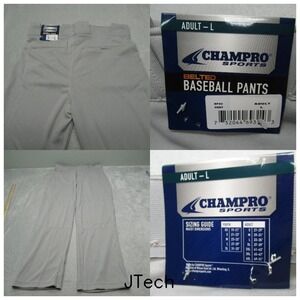 Champro Baseball Pants Mens Large Gray 34x32 Standard Open Bottom Loose Fit‎ NEW